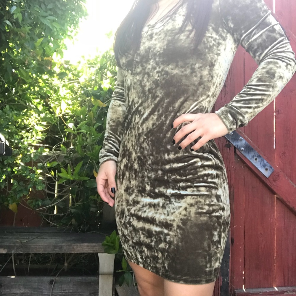 Olive Green Velvet Body Con Dress